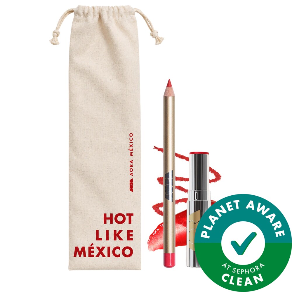 Набор AORA México ACARÍCIAME MÁS Chili-infused Solid Lip Serum & HÁBLAME Longwear Lip Liner Duo