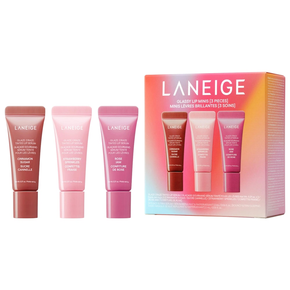 LANEIGE подарочный набор из 3 мини-сывороток для губ Glassy Lip Minis Glaze Craze Tinted Peptide
