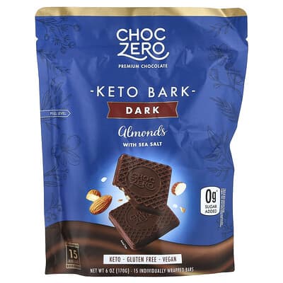 Keto Bark, Dark Chocolate, Almond With Sea Salt, 15 Mini Bars, 6 oz (170 g)