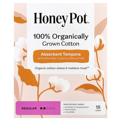 100% Organically Grown Cotton Absorbent Tampons, Regular, 18 Count