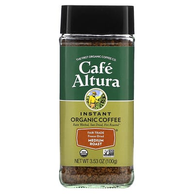 Instant Organic Coffee, Medium Roast, Freeze-Dried, 3.53 oz (100 g)