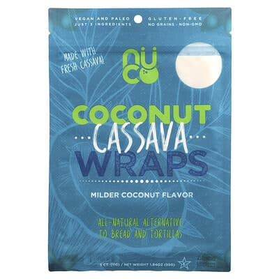 Coconut Cassava Wraps, Milder Coconut, 5 Count, 1.94 oz (55 g)