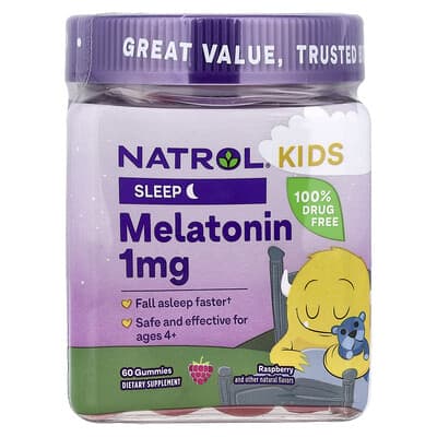 Kids, Melatonin Gummies, Ages 4+, Raspberry, 1 mg, 60 Gummies