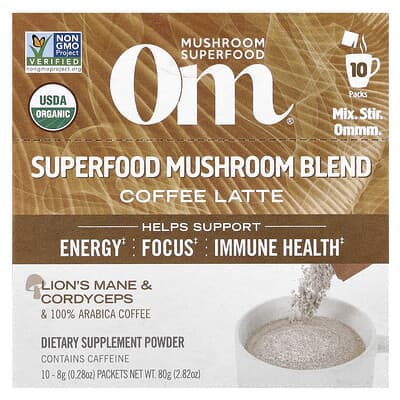 Superfood Mushroom Blend, Coffee Latte, 10 Packets, 0.28 oz (8 g) Each