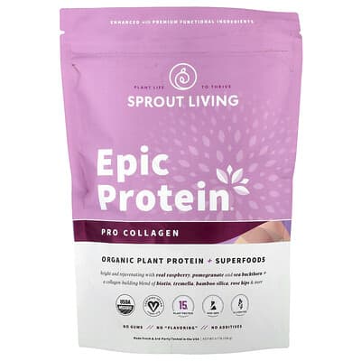 Epic Protein®, Pro Collagen, растительный белок + суперфуды, ягоды, 0.7 lb (336 g)