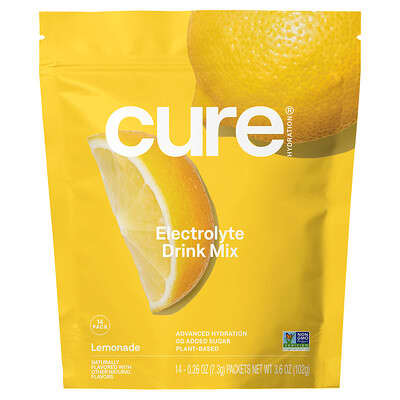 Cure Hydration Гидратирующая смесь электролитов, Лимонад, 14 пакетиков, 0.26 oz (7.3 g) каждый