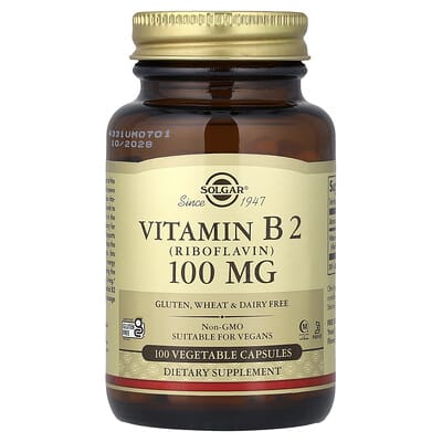 Vitamin B2 (Riboflavin), 100 mg, 100 Vegetable Capsules