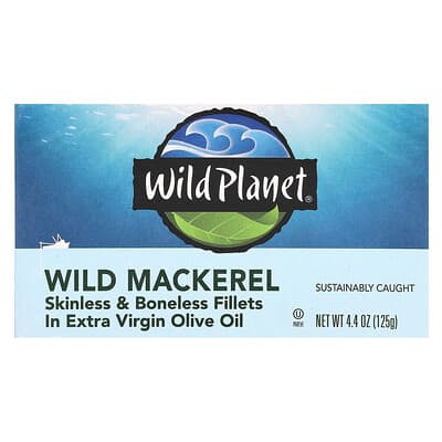 Дикий макрель, филе без кожи и костей в оливковом масле Extra Virgin, 4.4 oz (125 g)