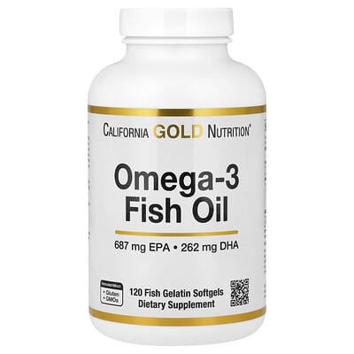 Omega-3 Fish Oil, 120 Fish Gelatin Softgels (1,250 mg per Softgel)