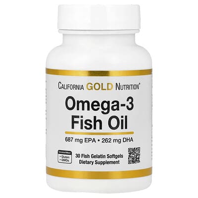 Omega-3 Fish Oil, 30 Fish Gelatin Softgels (1,250 mg per Softgel)