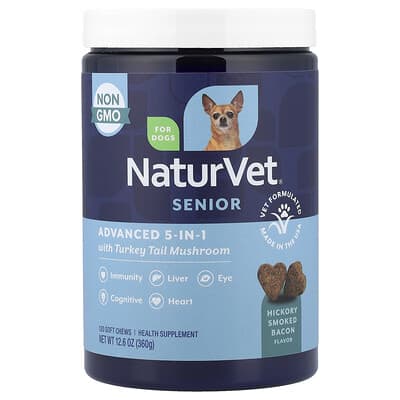Senior Advanced 5-in-1 with Turkey Tail Mushroom, For Dogs, Hickory Smoked Bacon, 120 Soft Chews, 12.6 oz (360 g)