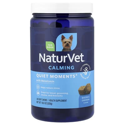 Успокаивающее средство Quiet Moments® с мелатонином для собак, бекон и курица, 240 мягких жевательных таблеток, 18.6 oz (528 g)