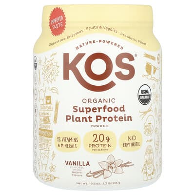 Растительный протеиновый порошок KOS Organic Superfood, ваниль, 1.2 lb (555 g)