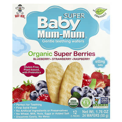 Baby Mum-Mum® Super, Gentle Teething Wafers, Organic Super Berries, 12 Packs, 2 Wafers Each
