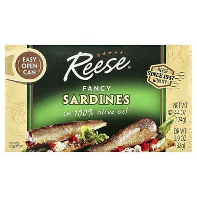 Fancy Sardines, In 100% Olive Oil, 4.4 oz (124 g)