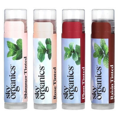 Tinted Lip Balms with Beeswax, 4 Balms, 0.15 oz (4.25 g) Each