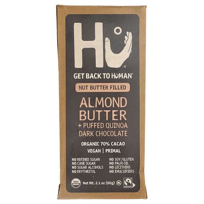 Шоколад Hu Almond Butter + Puffed Quinoa Dark Chocolate, 2.1 oz (60 g)