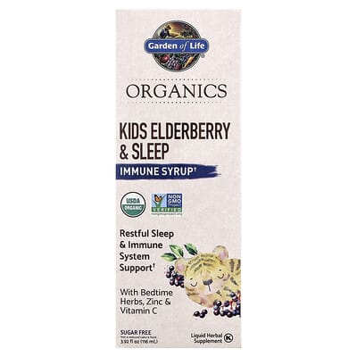 Organics, Kids Elderberry & Sleep, Immune Syrup with Bedtime Herbs, Zinc & Vitamin C, 3.92 fl oz (116 ml)