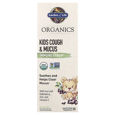 Organics, Kids Cough & Mucus, Immune Syrup with Ivy Leaf, Zinc & Vitamin C, 3.92 fl oz (116 ml)