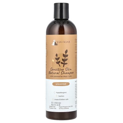 Sensitive Skin Natural Shampoo, For Dogs + Cats, Unscented , 12 fl oz (354 ml)