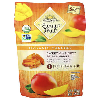 Organic Dried Mangoes, 5 Portion Packs, 0.7 oz (20 g) Each