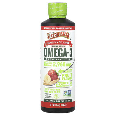 Seriously Delicious®, Plant Based Omega-3 From Flax Oil, Strawberry Banana Smoothie, 16 oz (454 g)