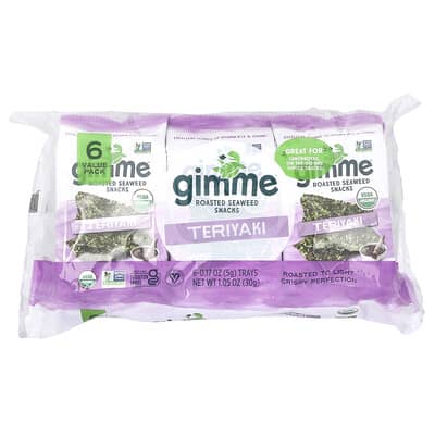 Roasted Seaweed Snacks, Teriyaki, 6 Packs, 0.17 oz (5 g) Each