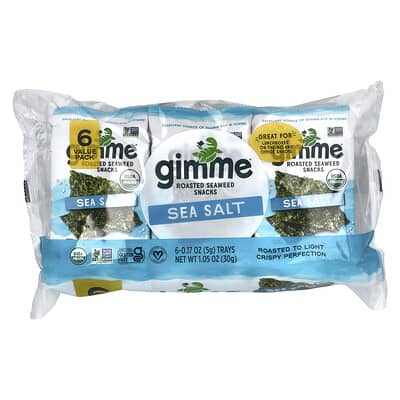 Roasted Seaweed Snacks, Sea Salt, 6 Pack, 0.17 oz (5 g) Each