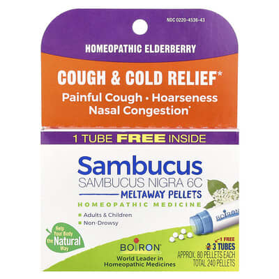 Sambucus, Meltaway Pellets, 6C, 3 Tubes, Approx. 80 Pellets Each