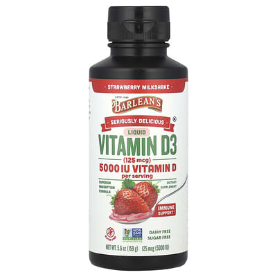 Seriously Delicious, Liquid Vitamin D3, Strawberry Milkshake, 125 mcg (5,000 IU), 5.6 oz (159 g)