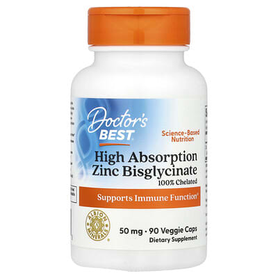 Doctor's Best Высокоабсорбируемый цинк бисглицинат, 50 mg, 90 вегетарианских капсул