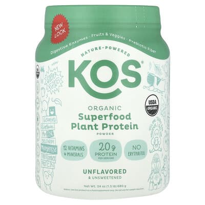 KOS органический растительный протеиновый порошок Unflavored & Unsweetened 1.5 lb (680 g)