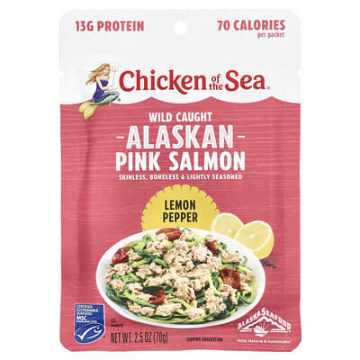 Wild Caught Alaskan Pink Salmon, Lemon Pepper, 2.5 oz (70 g)