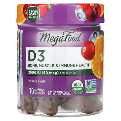 D3, Mixed Fruit, 70 Gummies (25 mcg (1,000 IU) per Gummy)