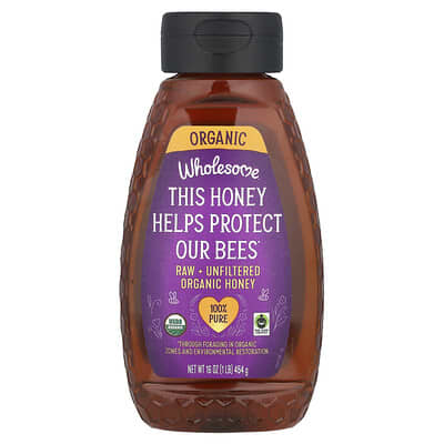 Raw + Unfiltered Organic Honey, 16 oz (454 g)