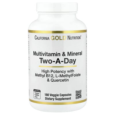 Мультивитамины и минералы с Methyl B12, Vitamin C, L-MethylFolate и Bio-Quercetin, Two-A-Day, 180 вегетарианских капсул