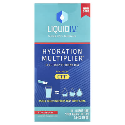 Hydration Multiplier®, Electrolyte Drink Mix, Strawberry, 10 Sticks, 0.56 oz (16 g) Each