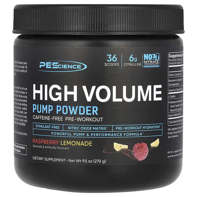 Высокообъемный порошок PEScience High Volume, без кофеина, Raspberry Lemonade, 9.5 oz (270 g)