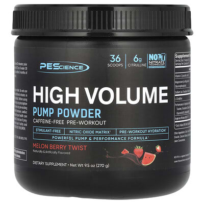 PEScience High Volume протеиновый порошок, без кофеина, Melon Berry Twist, 9.5 oz (270 g)