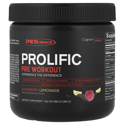 Предтренировочная добавка Prolific, Raspberry Lemonade, 9.88 oz (280 g)