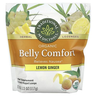 Traditional Medicinals Organic Belly Comfort, лимон и имбирь, 30 леденцов в индивидуальной упаковке, 4.13 oz (117 g)