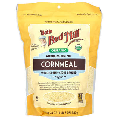 Organic Medium Grind Cornmeal, Whole Grain, 24 oz (680 g)