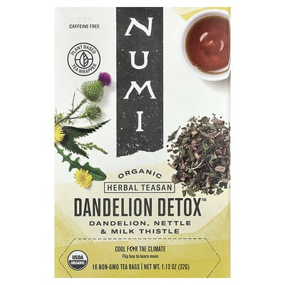 Numi Tea Organic Dandelion Detox™, без кофеина, 16 чайных пакетиков, 1.13 oz (32 g)
