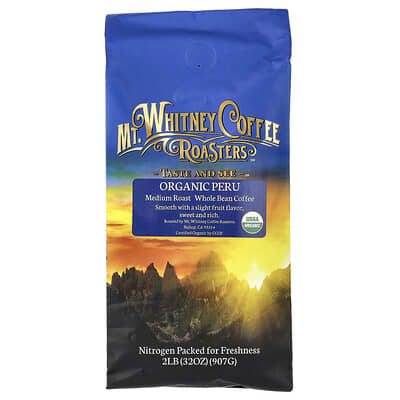 Органический кофе в зернах из Перу, средняя обжарка, 32 oz (907 g)