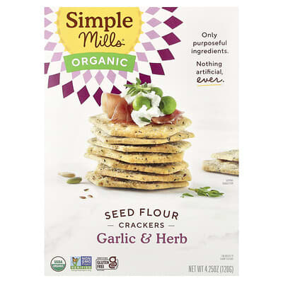 Цельнозерновые крекеры Organic Seed Flour, чеснок и травы, 4.25 oz (120 g)