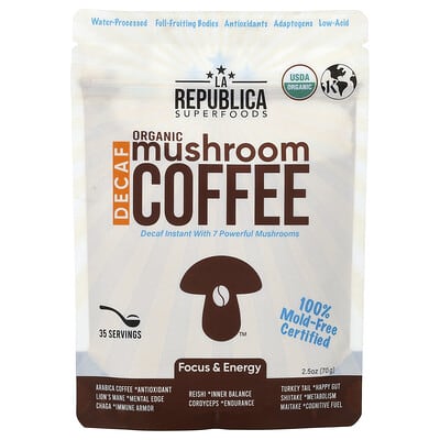 Органический грибной кофе La Republica Decaf Instant с 7 грибами, 2.5 oz (70 g)