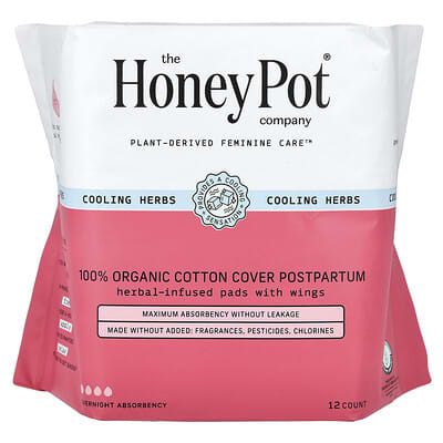 Organic Cooling Herbal Infusion, Pads with Wings, Postpartum , 12 Count