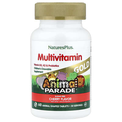 Animal Parade® Gold, Children's Chewable Multivitamin, Cherry, 60 Animal-Shaped Tablets