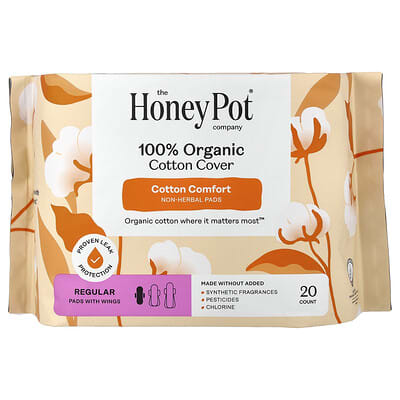 100% Organic Cotton Cover, Non-Herbal Pads with Wings, Regular, 20 Count