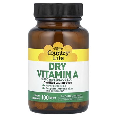 Витамин А Country Life Dry Vitamin A 3,000 mcg 100 Tablets